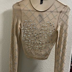 New Charlotte Russe Nude Long Sleeve Crop Top Small